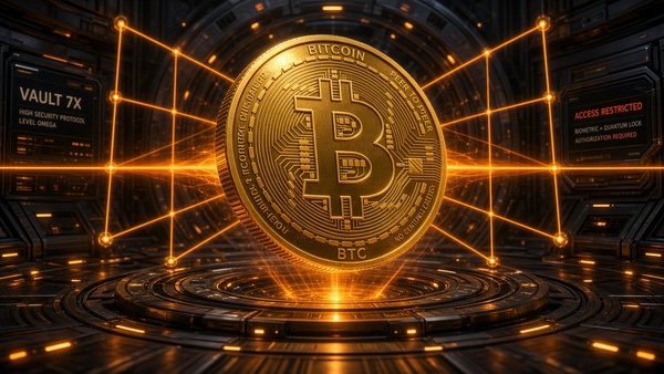 Bitcoin (BTC) coin inside a bank vault