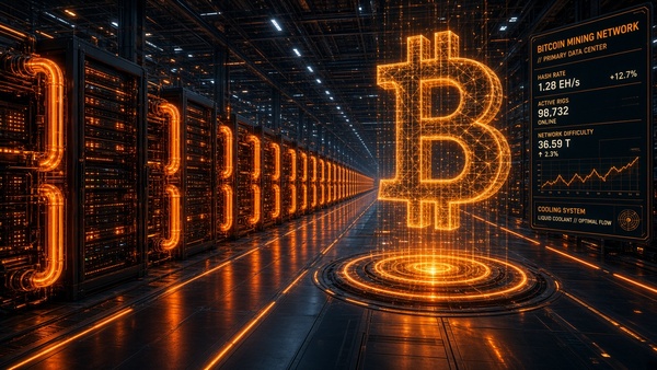 Bitcoin (BTC) coin in a data center