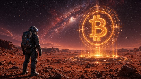 Bitcoin (BTC) coin floating in outer space