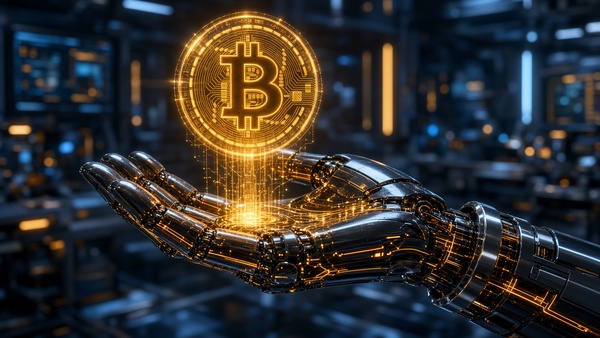 Bitcoin (BTC) coin in a cyberpunk scene