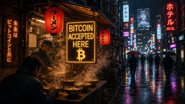 Bitcoin (BTC) coin at a street food market