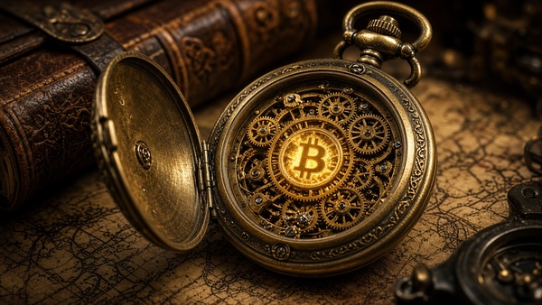 Bitcoin (BTC) coin in a steampunk workshop