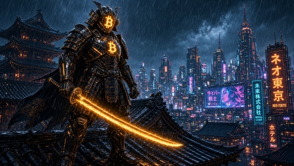 Bitcoin (BTC) coin with a samurai warrior