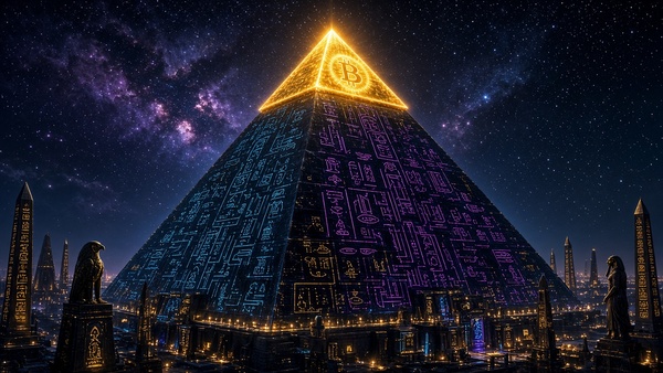 Bitcoin (BTC) coin among ancient Egyptian ruins