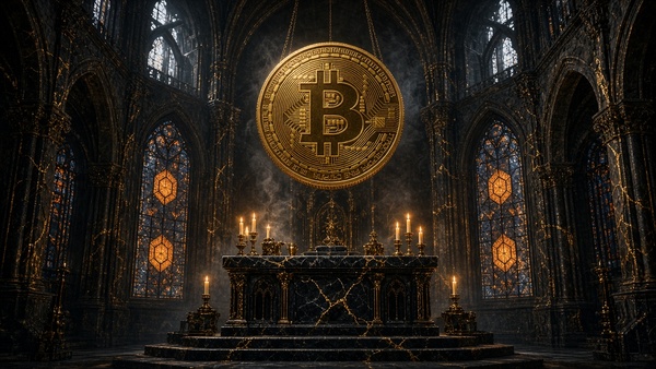 Bitcoin (BTC) coin in a gothic cathedral