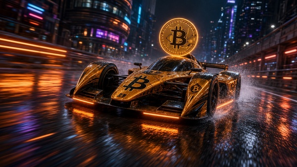 Bitcoin (BTC) coin on a racing track