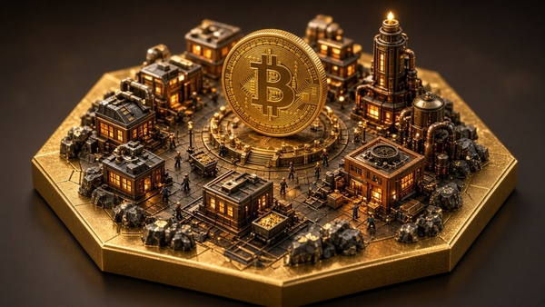 Bitcoin (BTC) coin in an isometric city
