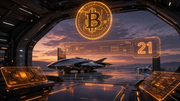 Bitcoin (BTC) coin at a spaceport