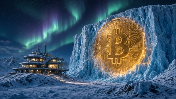 Bitcoin (BTC) coin in an arctic landscape
