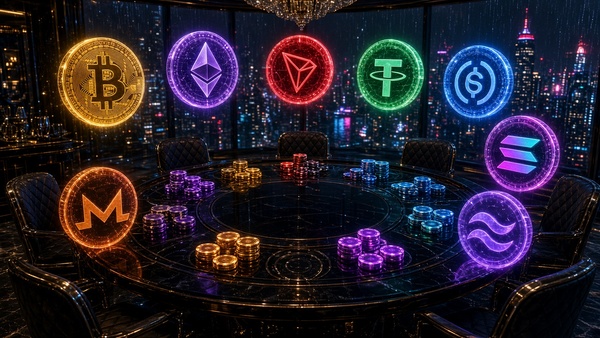 Cryptocurrency coins on a casino table