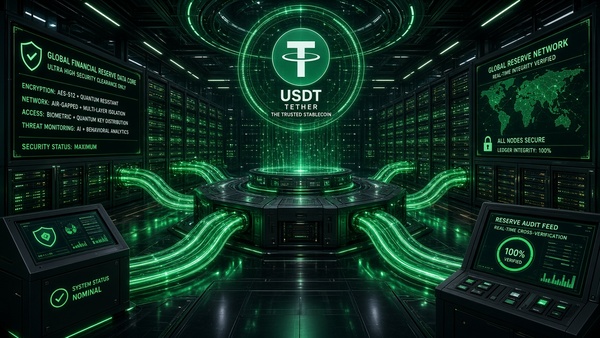 Tether (USDT) coin in a data center