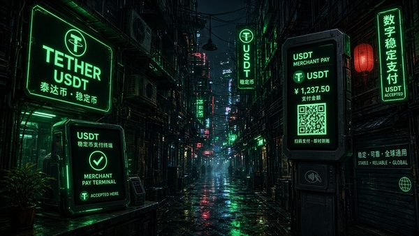 Tether (USDT) coin on a city street