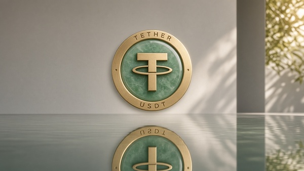 Tether (USDT) coin in a minimal studio