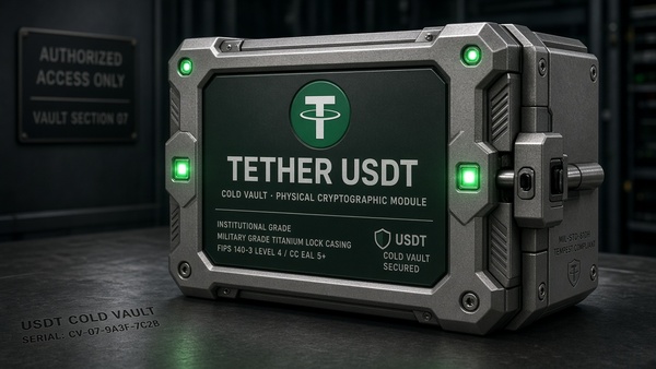 Tether (USDT) coin next to a hardware wallet
