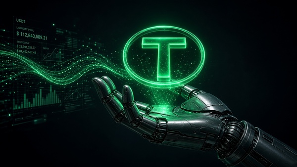 Tether (USDT) coin in a cyberpunk scene