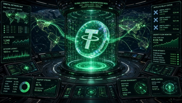 Tether (USDT) coin in a quantum lab