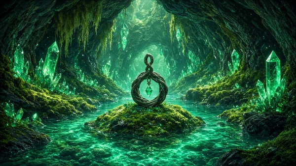 Tether (USDT) coin in a crystal cave