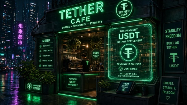 Tether (USDT) coin at a street food market
