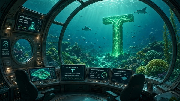 Tether (USDT) coin in a deep-sea abyss