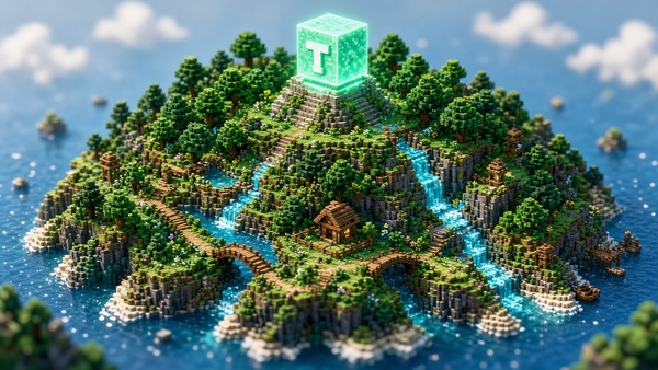 Tether (USDT) coin in a voxel world