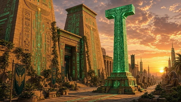 Tether (USDT) coin among ancient Egyptian ruins